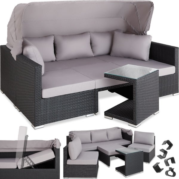 Rattan Lounge tectake San Marino mit Aluminiumgestell mit Sicherheitsglasplatte, variabel aufstellbar