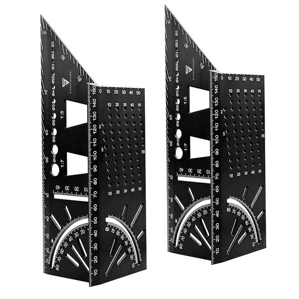 STAHLWERK 2er Set Gehrungswinkel-Lineal mit Anschlag und Bohrlehre 3D-Winkel