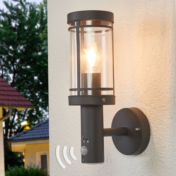 Lindby Edelstahl Wandlampe aussen mit Bewegungsmelder, Aussenwandleuchte spritzwassergeschützt IP44 1x E27 max. 60W ohne Leuchtmittel
