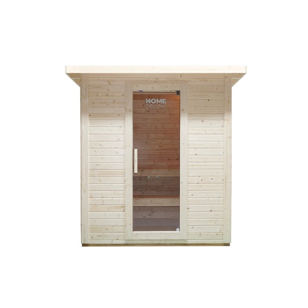 Home Deluxe - Outdoor Saunahaus TALO L - für 4 Personen - Maße: 221 x 217 x 221 cm, Holz: Fichtenholz - inkl. Saunaofen und Saunazubehör I Gartensauna, Außensauna, Sauna