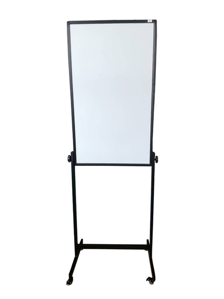 Mobiles Whiteboard auf einem schwarzen Metallständer mit Rollen.