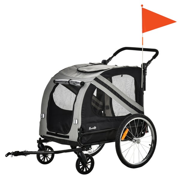 PawHut Hundewagen, 140L x 72,5B x 108H cm, Stahl, Oxford-Gewebe, Grau