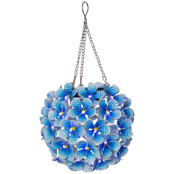 Dekorative Solarleuchte in Kugelform mit Blütenmuster und Kette zum Aufhängen