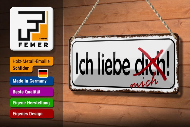 Blechschild Spruch 27x10cm ich liebe dich mich Dekoration