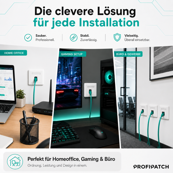 Profipatch Netzwerkkabel und Netzwerkdosen im Einsatz für Homeoffice, Gaming und Büro.