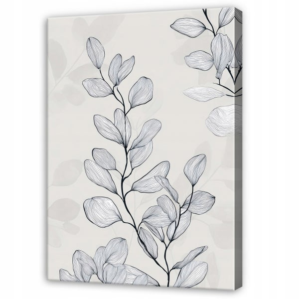 Wandbild auf Leinwand mit filigranem botanischem Linienmuster als minimalistische Wanddekoration