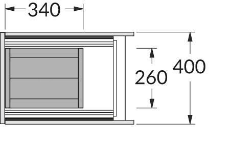 Maßzeichnung eines Auszugs mit den Maßen 340, 400 und 260.