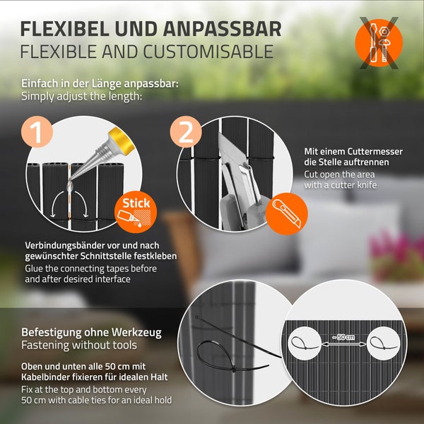 ECD Germany PVC Sichtschutzmatte 100x300 cm, Anthrazit, Sichtschutzzaun 3-Gewicht-Verstärkung, UV-beständig, Wasserdicht, Windschutz Balkonverkleidung Zaunblende Sichtschutz für Garten Balkon Terrasse