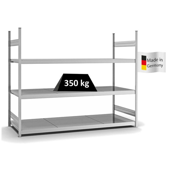 PROREGAL Weitspannregal Stecksystem T-Profil Grundregal HxBxT 200x250x80 cm 3 Ebenen Stahlplatten Fachboden Fachlast 350 kg Verzinkt