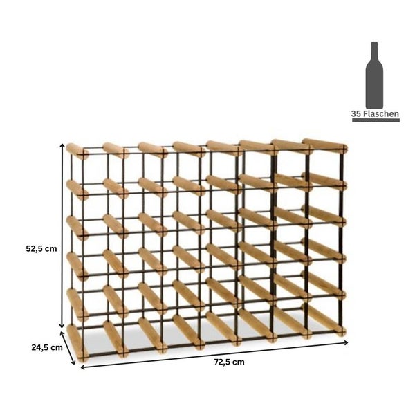 PROREGAL Modulares Weinregal Vinotega Mod Metal HxBxT 52,5 x 72,5 x 24,5 cm 7 x 5 Flaschen Massives Kiefernholz Braun Geölt
