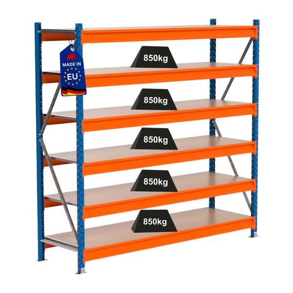 Schwerlastregal mit fünf Ebenen und einer Traglast von 850 Kilogramm pro Ebene, Hergestellt in Europäische Union Anhänger