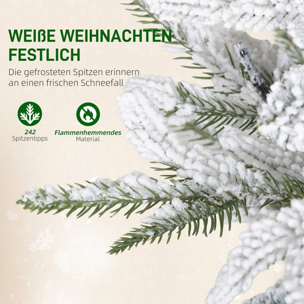 Künstlicher Weihnachtsbaumzweig mit Schneeeffekt, 242 Zweigspitzen und flammenhemmendes Material.