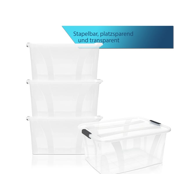 BigDean 3er Set Aufbewahrungsbox mit Deckel transparent - 14L + Clipverschluss - Stapelbox Ordnungsbox Clipbox Lagerbox Box mit Deckel Storage Boxes - Klarsichtbox mit Deckel – stapelbar