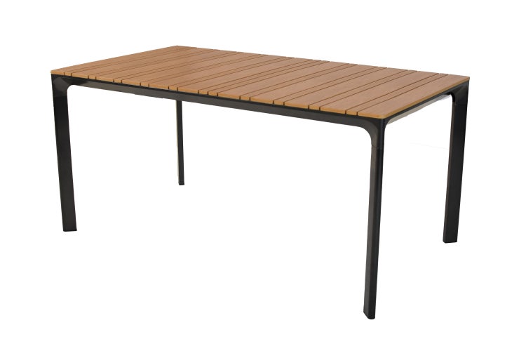 Gartentisch, 156 x 90 cm, Tischplatte aus Kunststoff in Holzoptik, Stahl