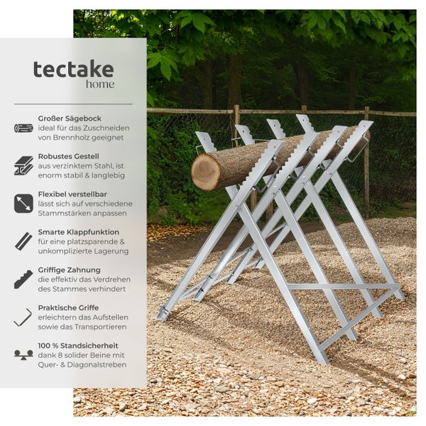 Holzsägebock aus verzinktem Stahl mit Holzstamm