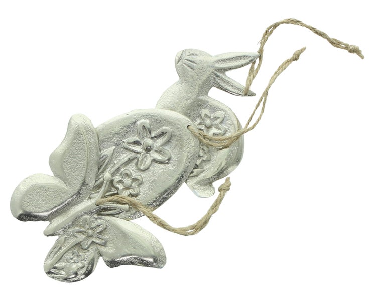 FRANK FLECHTWAREN|Hänger Ostern, 6er Set, 7,5 x 5,5 cm, 10 x 6,5 cm, 8 x 7,5 cm, ALUMINIUM, JUTE