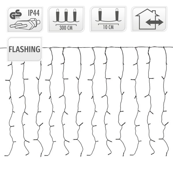 ECD Germany LED Lichtervorhang 3m 400 Warmweiß LEDs Flashing-Effekt (einzelne blinkende LED) Eiszapfen Lichterkette LED Lichterkettenvorhang Eisregen Weihnachtsbeleuchtung IP44 Wasserdicht Innen/Außen