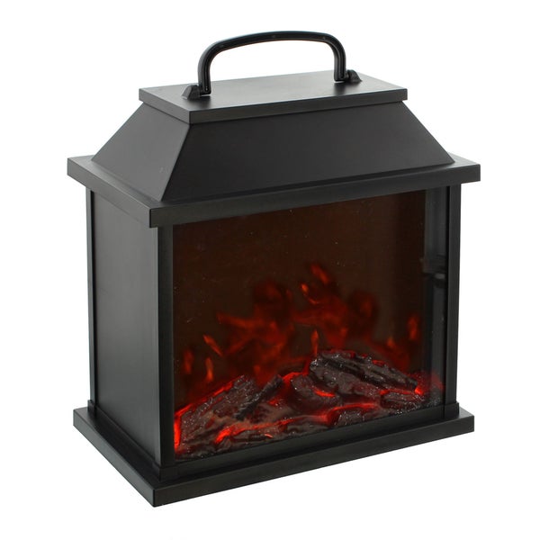 FRANK FLECHTWAREN | LED-Laterne Kamin, KUNSTSTOFF, zu betreiben mit Batterien oder USB-Kabel/Powerbank, 30 x 17 x 29 cm, ohne Batterien, inkl. USB-Kabe