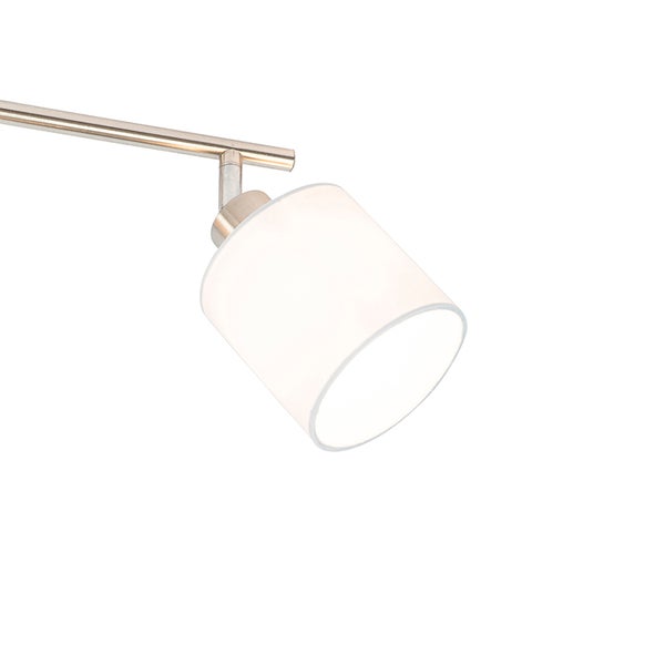 Spotleuchte mit zylindrischem Glasschirm aus satiniertem Glas und Metallarm.