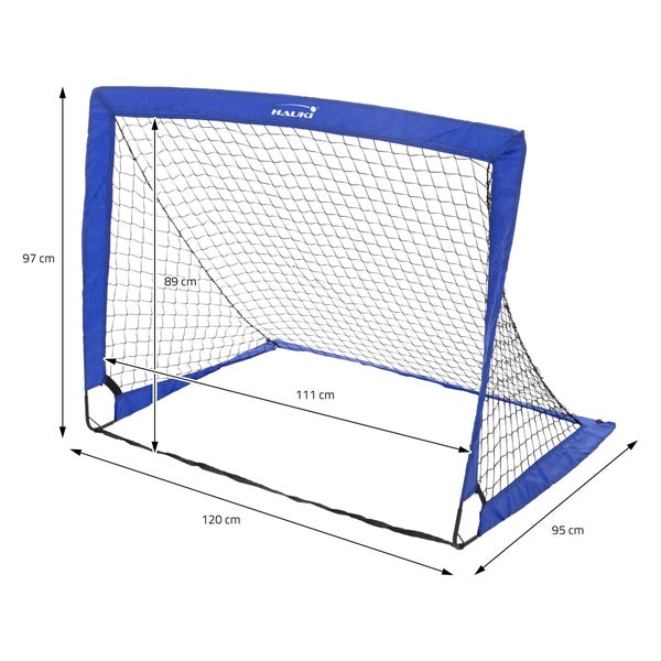 Hauki 2er Fußballtor Kinder Set 120x95x97 cm, Blau, Fußball Tore für Kinder & Erwachsene, tragbar, schneller Aufbau, Training Fußballnetz, Klappbares Pop Up Tore für den Garten & Park, mit Tasche