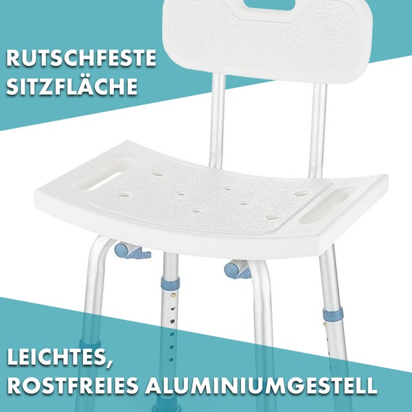 Duschstuhl mit Rückenlehne und rutschfester Sitzfläche