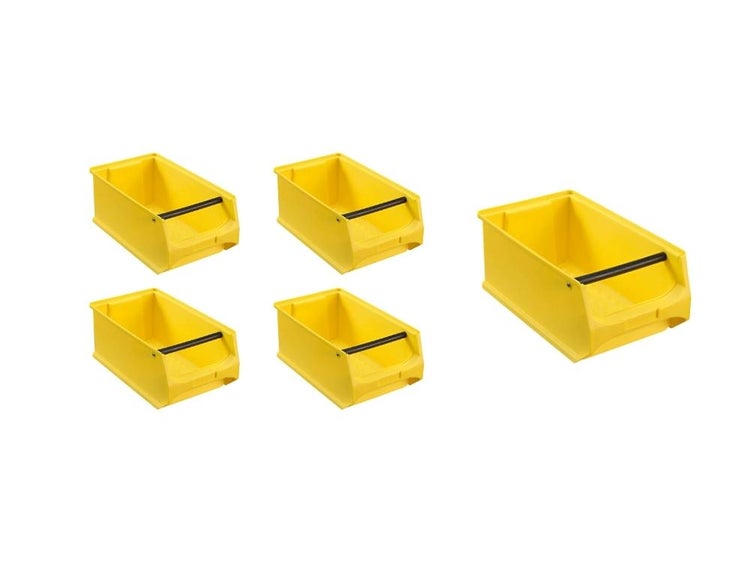 PROREGAL SparSet 5x Gelbe Sichtlagerbox 4.1 mit Griffstange HxBxT 15 x 20 x 35 cm 7,2 Liter Sichtlagerbehälter