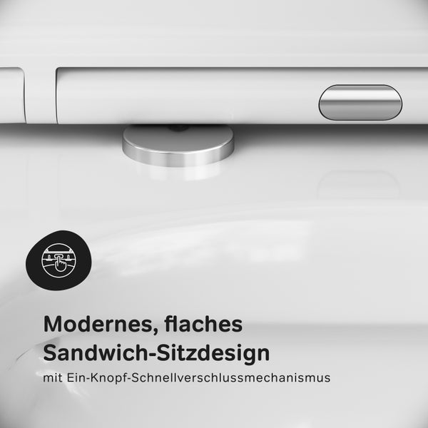 AM.PM Wand-WC Set Tiefspüler offener Spülrand weiß glänzend mit WC-Sitz , Vorwandelement und Betätigungsplatte chrom IIS90251.TA1700