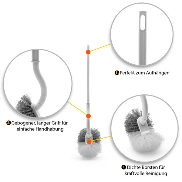 Toiletbürste mit Aufhängevorrichtung und dichtem Borstenkopf für kraftvolle Reinigung