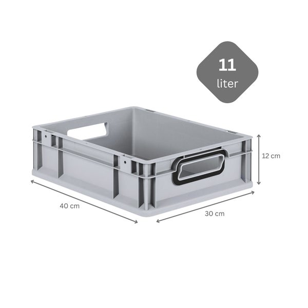 PROREGAL SparSet 5x Eurobox NextGen Color, HxBxT 12x30x40cm, 11 Liter, Griffe schwarz offen, Grau, Eurobehälter, Transportbox, Transportbehälter, Stapelbehälter