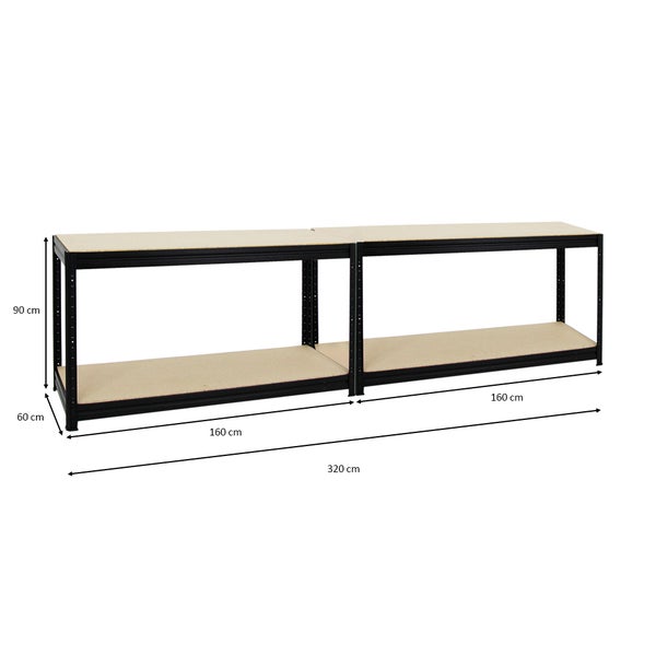 PROREGAL Mega Deal 2x Höhenverstellbare Werkbank Dino HxBxT 90 x 160 x 60 cm Traglast 600 kg Schwarz