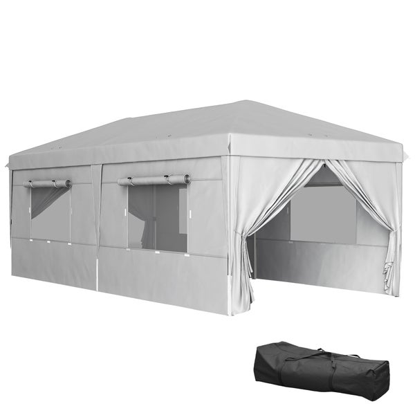 Outsunny Pavillon ca. 3x6m, wasserabweisend Stabil Winterfest Pop-up Faltpavillon, UV Schutz 50+, Faltbar Partyzelt Gartenzelt mit 6 Seitenteilen Tasche Gartenpavillon für Camping Garten, Hellgrau