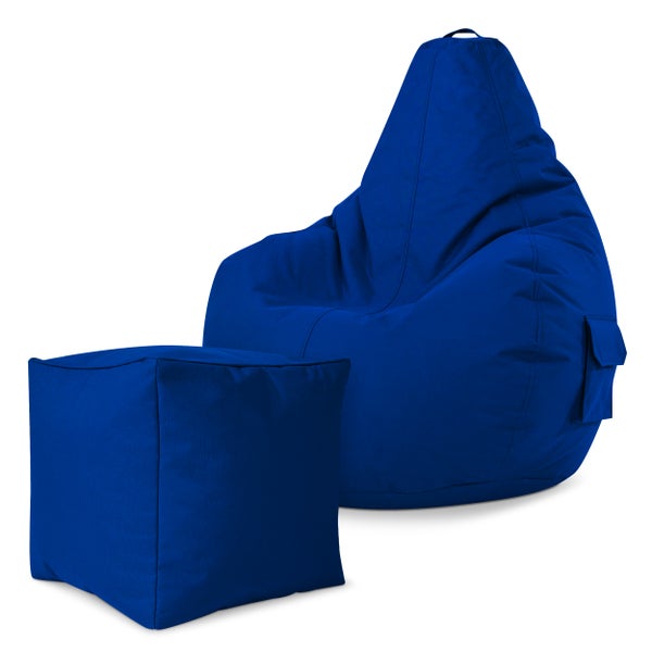 Green Bean 2er Set Sitzsack + Hocker - fertig befüllt - robust waschbar schmutzabweisend - Kinder & Erwachsene Bean Bag Bodenkissen Lounge Sitzhocker Relax-Sessel Gamer Gamingstuhl Pouf - Blau