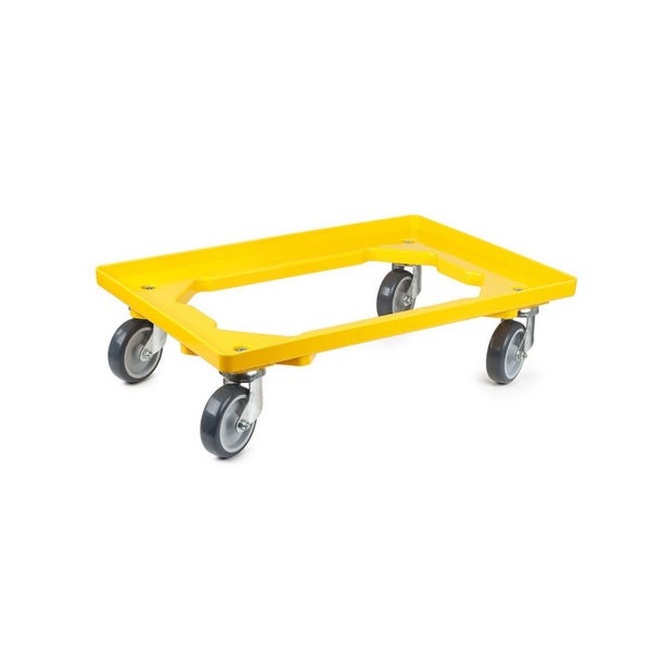 PROREGAL SparSet 6x Transportroller für Euroboxen 60 x 40 cm mit Gummiräder Gelb Offenes Deck 4 Lenkrollen Traglast 300 kg