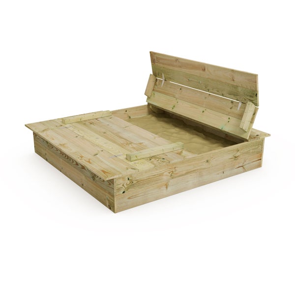 WICKEY Sandkasten Flippey 130x165cm Garten Kinder Sandkiste Spielplatz mit Sitzbank und Klappdeckel