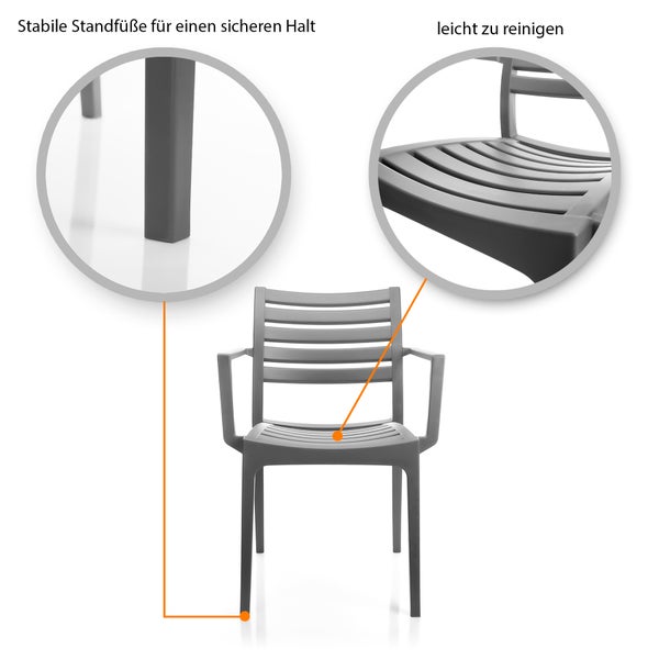 BigDean 2er Set Gartenstuhl Capri in Grau – stapelbarer Campingstuhl belastbar bis 160kg – wetterfester Essstuhl für indoor + outdoor Aktivitäten & Feiern geeignet – Made in Europe