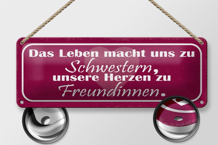 Blechschild Spruch 27x10cm Leben macht uns zu Schwestern Dekoration