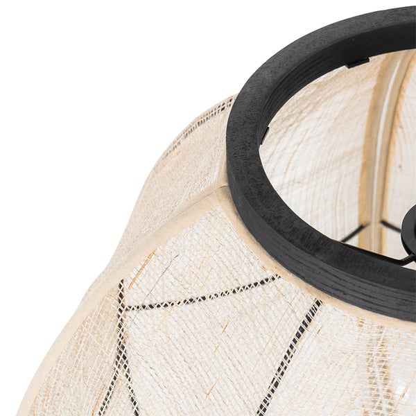 Lampenschirm mit Geflecht und Holzring fuer Pendelleuchten