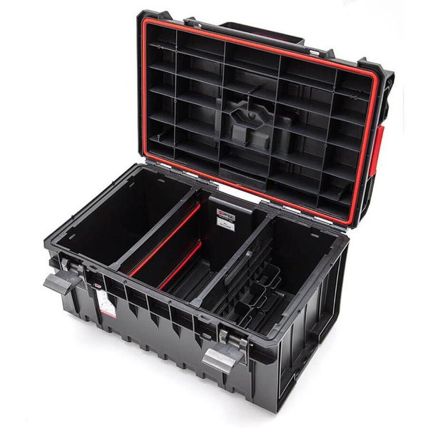 PROREGAL QBRICK Werkzeugkasten One Mit Zusätzlichen Verbindungsstücken 38 Liter Mit Deck & Frontgriff & Klemmverschlüsse Schwarz