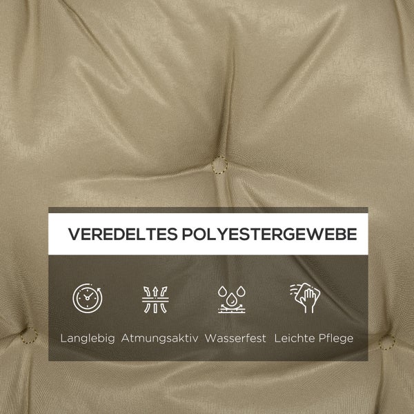 Outsunny 3 Sitzer Bankauflage 150x98x8 cm, Bankkissen mit Bändern, Sitzkissen, Outdoor/Indoor Stuhlkissen, Sitzauflage, Sitzpolster für Gartenmöbel, Fensterbank Sitzbank, Hollywoodschaukel, Khaki