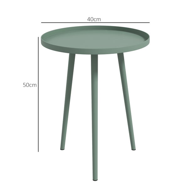 Outsunny Beistelltisch Garten, wetterfester Gartentisch mit erhöhtem Rand, Balkontisch aus Stahl, runder Kaffeetisch 20kg belastbar, Ø40x50H cm, Sofatisch für Outdoor Indoor Balkon Terrasse Grün