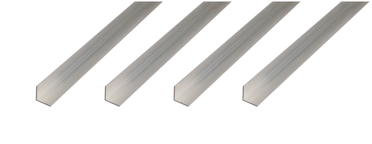 Vier Aluminium Winkelprofile in L-Form für verschiedene Bauprojekte
