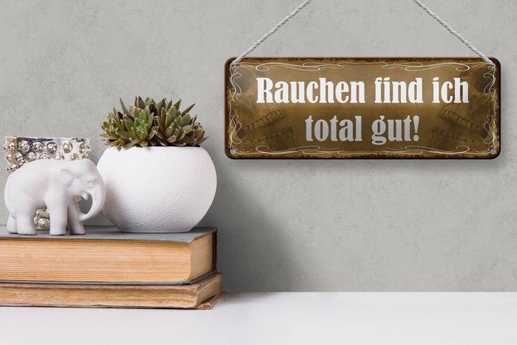 Blechschild Spruch 27x10cm Rauchen find ich total gut Totenschädel