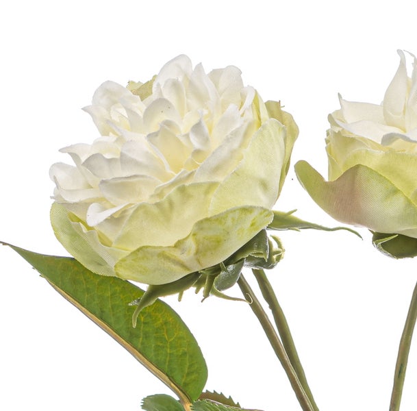 Künstliche Rosenknospen aus Stoff in Hellgrün.