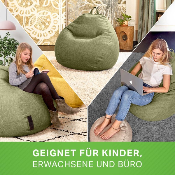 Green Bean Indoor Sitzsack mit 200 Liter mit EPS-Perlen Füllung Kuschelig Weich Waschbar - Drinnen Stoff Bodenkissen Liegekissen Sitzkissen Lounge - Grün