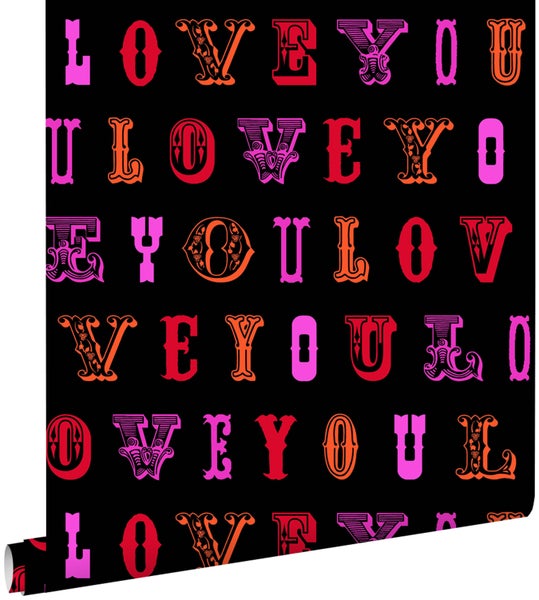 ESTAhome Tapete love you - Sprüche Schwarz und Rosa - 53 cm x 10,05 m - 136837