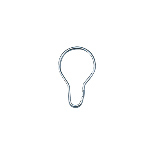 Birnenförmiger Duschvorhangring aus Metall.