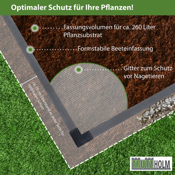 Hochbeet Beeteinfassung mit Wühlmausgitter 100x100x28,5 cm ca. 260 Liter Holzoptik robust stabil Komposter
