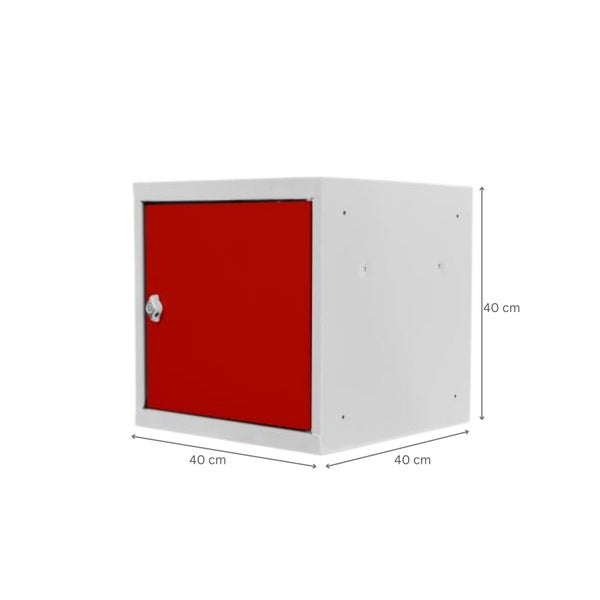 PROREGAL Schließfachwürfel Blocky mit Drehriegelschloss für Vorhängeschloss | HxBxT 40x40x40cm | Lichtgrau/Rot | Tresor, Schließfach