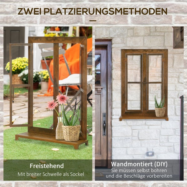 Outsunny Eisenfenster, 55cm x 19cm x 80cm, Eisen, Rustikal-Braun