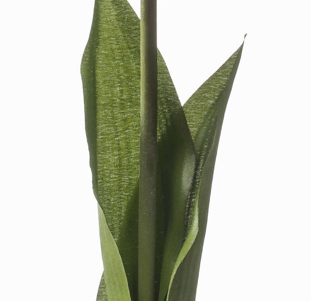 Künstliche Papageientulpe mit violetter Blüte, grünem Stängel und grünen Blättern.